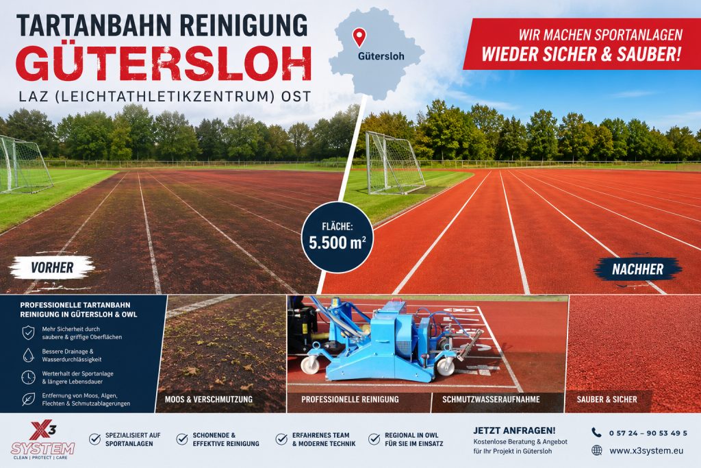 Gütersloh LAZ Ost 5500QM Reinigung Kunststofflaufbahn Leichtathletikzentrum