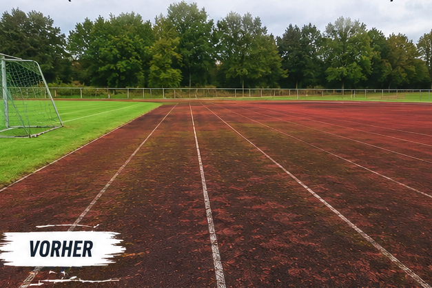 LAZ Gütersloh Leichtathletikzentrum Tartanbelag vor der Reinigung
